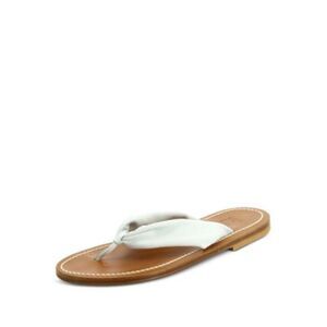 KJACQUES Womens White Sabaf Round Toe Slip On Leather Thong Sandals Shoes 40